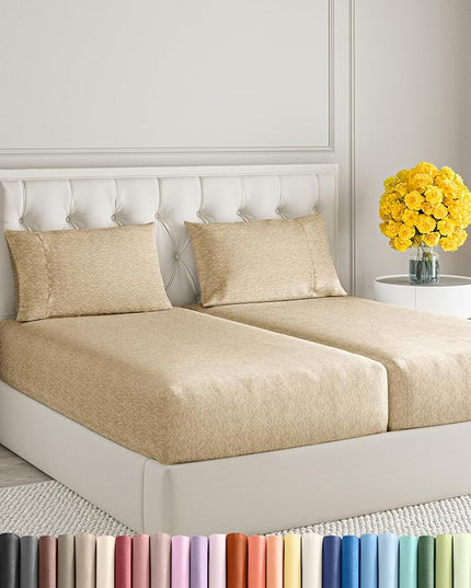 Split King Size 5 Piece Sheet Set - Comfy Breathable & Cooling Sheets - Hotel Luxury Bed Sheets for Women & Men - Deep Pockets, Easy-Fit, Soft & Wrinkle Free Sheets - Heathered Tan Oeko-Tex Bed Sheets - LeafyLoom