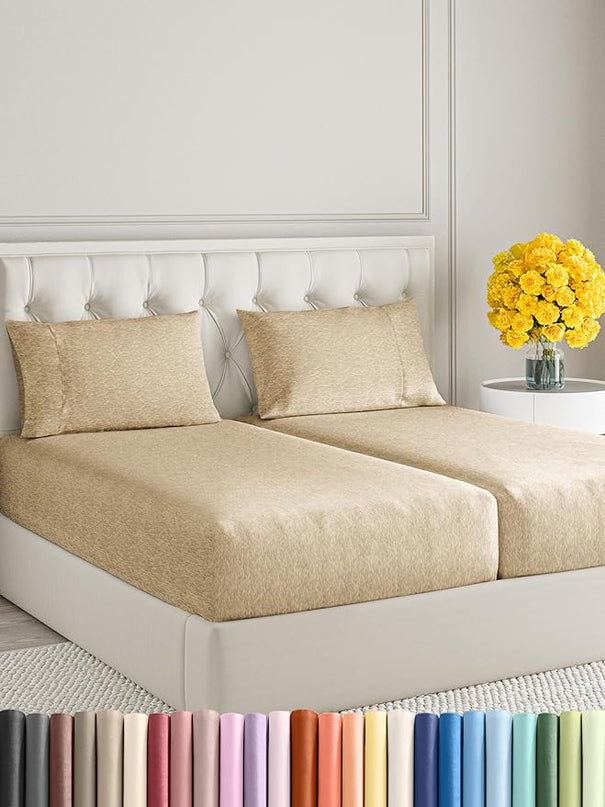 Split King Size 5 Piece Sheet Set - Comfy Breathable & Cooling Sheets - Hotel Luxury Bed Sheets for Women & Men - Deep Pockets, Easy-Fit, Soft & Wrinkle Free Sheets - Heathered Tan Oeko-Tex Bed Sheets - LeafyLoom
