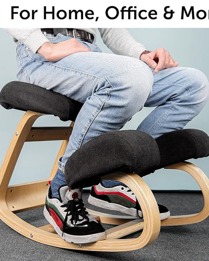 Ergonomic Kneeling Office Chair - Rocking Home & Work Wooden Computer Desk Chairs, Back & Neck Spine Pain, Better Posture, Ergo Knee Support Stool, Cross Legged Sitting (Gray) - LeafyLoom