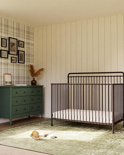Namesake Winston 4-in-1 Convertible Metal Crib in Vintage Iron, Greenguard Gold Certified - LeafyLoom