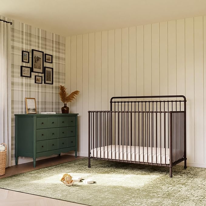 Namesake Winston 4-in-1 Convertible Metal Crib in Vintage Iron, Greenguard Gold Certified - LeafyLoom