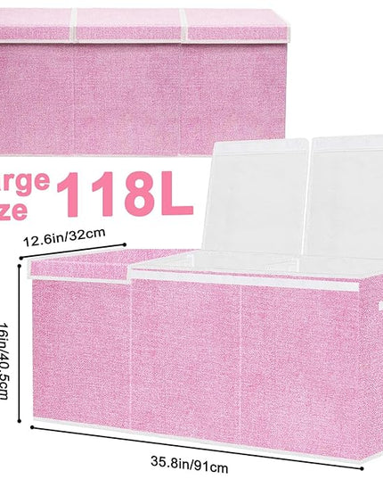 Extra Large Toy Box for Kids,Collapsible Toys Storage Chest Boxes Organizers with Dividers for Boys,Girls,Closet,Nursery,Playroom 35.8"x12.6"x16"(Dark Pink) - LeafyLoom
