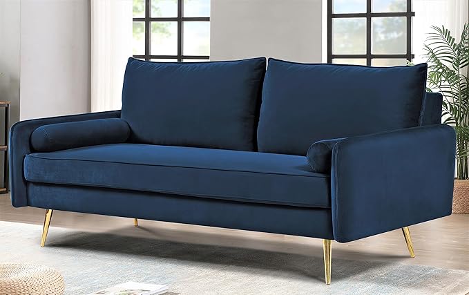 Kent Modern Sofa, European Style Velvet Living Room Furniture with Tapered Legs, Vintage Flair, and Sleek Design, Dark Blue - LeafyLoom