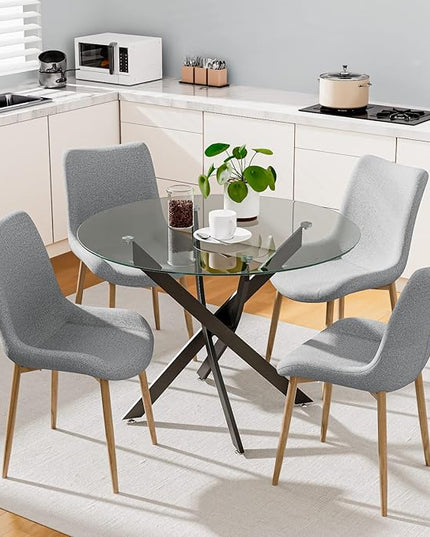 Round Tempered Glass Dining Table for 2-4 with Metal Legs, 35.5 in Modern Small Kitchen Table for Kitchen Dining Room (Black) - LeafyLoom