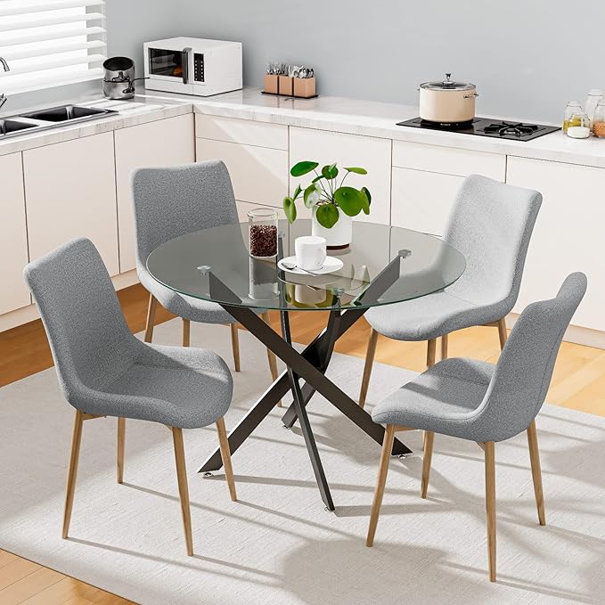 Round Tempered Glass Dining Table for 2-4 with Metal Legs, 35.5 in Modern Small Kitchen Table for Kitchen Dining Room (Black) - LeafyLoom