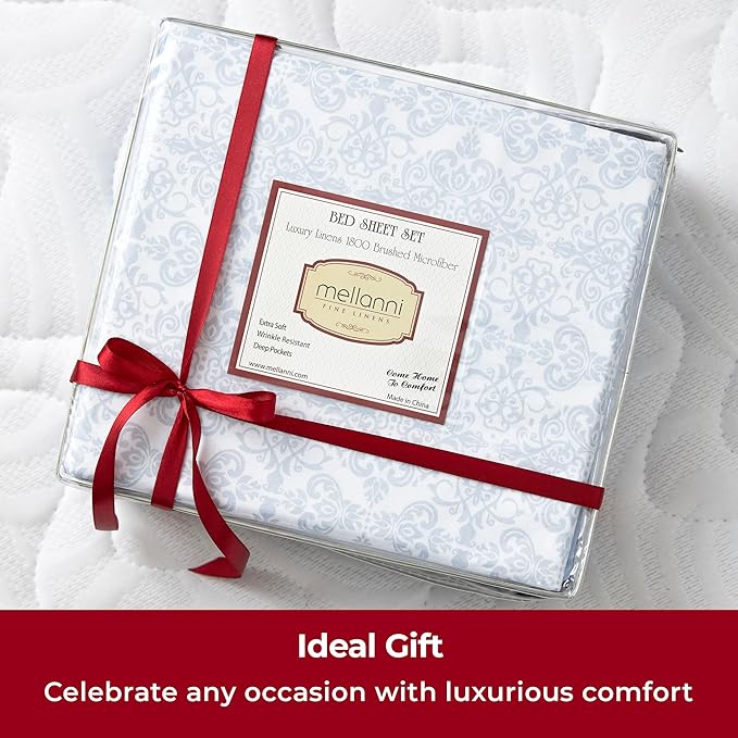 Mellanni Queen Sheets Set - 4 PC Iconic Collection Bedding Sheets & Pillowcases - Hotel Luxury, Extra Soft, Cooling Bed Sheets - Deep Pocket up to 16 inch (Queen, Laced Sky Blue) - LeafyLoom