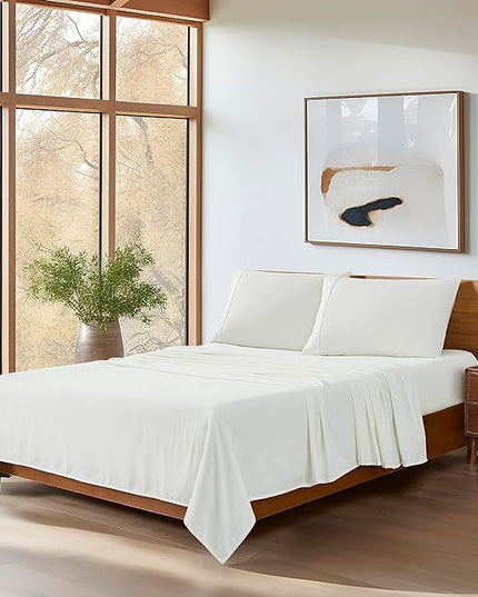 UGG 01327 Alahna King Bed Sheets and Pillowcases 4-Piece Set Sleep in Luxury Machine Washable Deep Pockets Wrinkle-Resistant Breathable Cozy Comfort Silky Cooling Sheets, King, White - LeafyLoom
