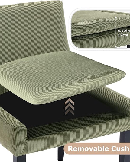 COLAMY Modern Dining Chairs Set of 6, Upholstered Corduroy Accent Side Chairs with Mid Back and Wood Legs for Living Room/Dining Room- Light Green - LeafyLoom