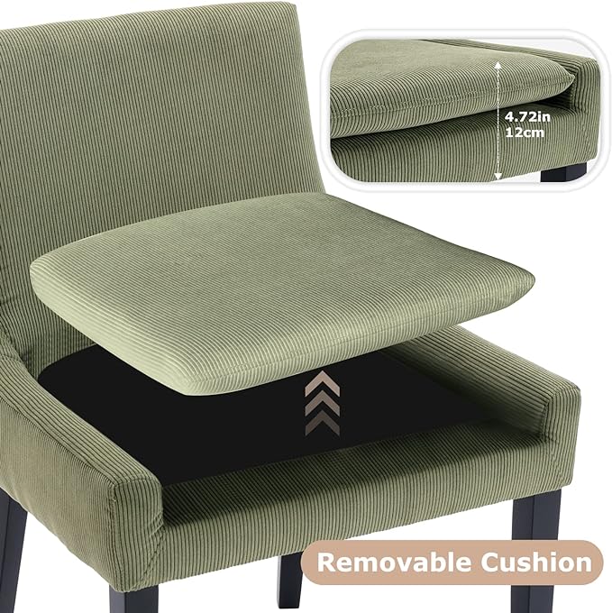 COLAMY Modern Dining Chairs Set of 4, Upholstered Corduroy Accent Side Chairs with Mid Back and Wood Legs for Living Room/Dining Room- Light Green - LeafyLoom