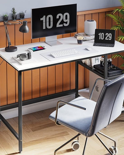 CubiCubi Computer Home Office Desk, 63 Inch Desk Study Writing Table with Storage Shelves, Modern Simple PC Desk with Splice Board,White Finish - LeafyLoom
