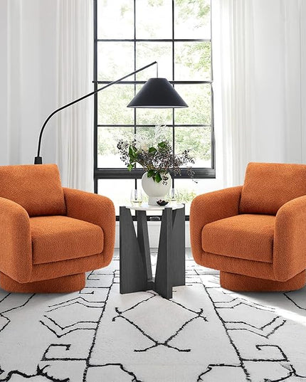 COLAMY Swivel Accent Chairs Set of 2, 32Inches Wide Upholstered Armchair with Plush Back Pillow for Living Room, Modern Sofa Corner Chair for Nursery/Living Room/Bedroom-Orange - LeafyLoom