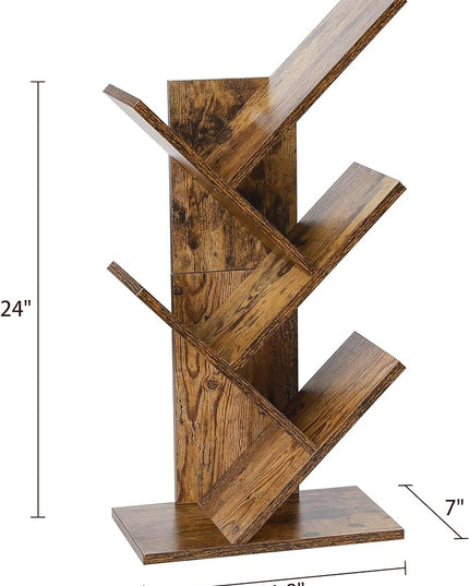 SUNMORY 4 Tier Tree Bookshelf, Small Bookcase, Modern Narrow Bookshelves Organizer, Floor Standing Book Shelf for Bedroom/Living Room/Home Office/Corner, Brown - LeafyLoom