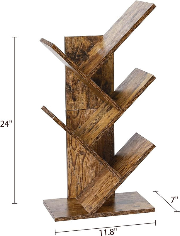 SUNMORY 4 Tier Tree Bookshelf, Small Bookcase, Modern Narrow Bookshelves Organizer, Floor Standing Book Shelf for Bedroom/Living Room/Home Office/Corner, Brown - LeafyLoom