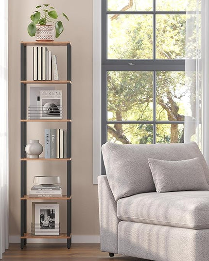 TUTOTAK Bookshelf, 6-Tier Tall Book Shelf, Narrow Bookcase for Small Space, DIY Stackable Bookshelf, for Living Room, Office, Study, Entryway, Industrial, Rustic Brown BS01BB006 - LeafyLoom