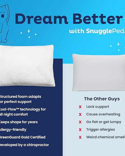 Snuggle-Pedic Shredded Memory Foam Pillow - The Original Cool Pillows for Side, Stomach & Back Sleepers - Sleep Support That Keeps Shape - College Dorm Room Essentials for Girls and Guys - King - LeafyLoom