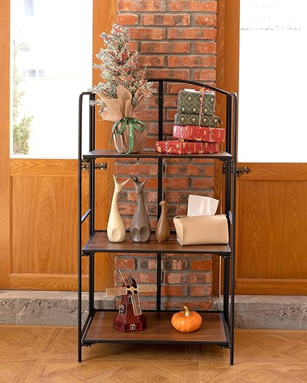 No Assembly Folding Bookshelf, 3 Tier Black Bookshelf, Metal Book Shelf for Storage, Folding Bookcase for Office Organization and Storage, 12.6" D x 22.44" W x 42.13" H - LeafyLoom