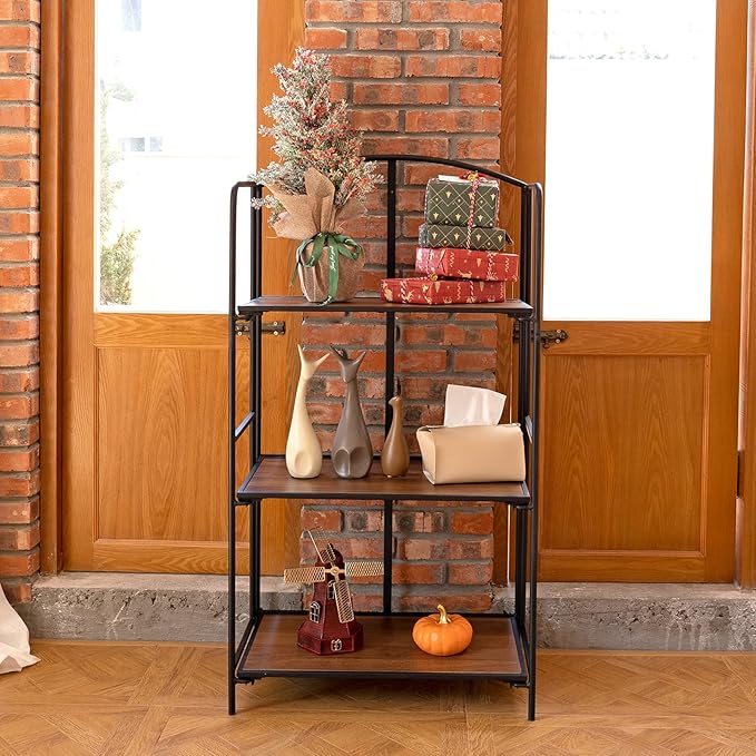No Assembly Folding Bookshelf, 3 Tier Black Bookshelf, Metal Book Shelf for Storage, Folding Bookcase for Office Organization and Storage, 12.6" D x 22.44" W x 42.13" H - LeafyLoom
