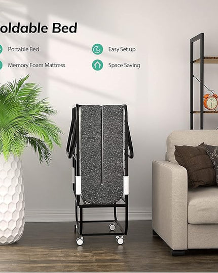 Foxemart Folding Bed with Mattress Portable Foldable Guest Beds Cot Size Rollaway Beds for Adults with Luxurious Memory 5 Inch Foam Mattress and Super Sturdy Frame, 75 x 31 Inch - LeafyLoom