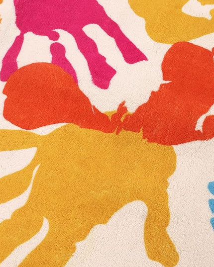 Large Colorful Kids Rug 6x9 Ft, Non-Slip Washable Rug for Classroom, Handprints and Footprints Rugs for Playroom, Soft Nursery Rug Indoor Play Mat for Kids Room Daycare School - LeafyLoom