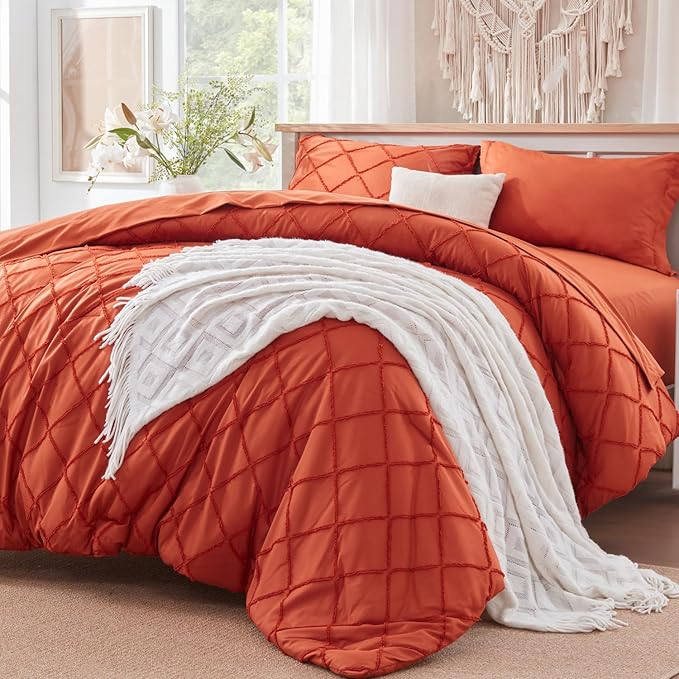 Burnt Orange Boho Comforter Set -5 Pieces - LeafyLoom