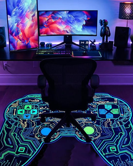 Gaming Rug for Boys Room Decor, Gamer Rugs Glow in The Blacklight Video Game Carpet Teens Playroom Non-Slip Area Rug Game Bedroom Floor Casual Mat (60"x39") - LeafyLoom