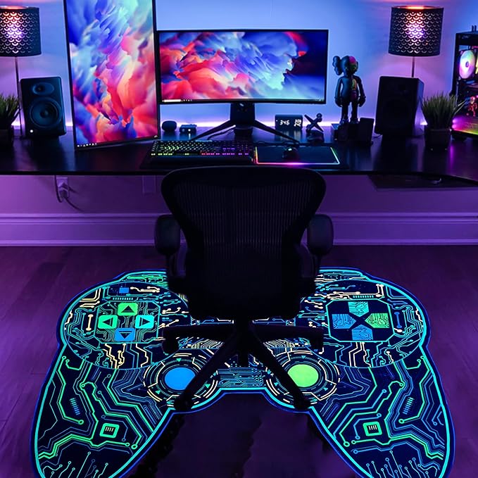 Gaming Rug for Boys Room Decor, Gamer Rugs Glow in The Blacklight Video Game Carpet Teens Playroom Non-Slip Area Rug Game Bedroom Floor Casual Mat (60"x39") - LeafyLoom