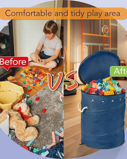 Toy Storage Basket + Play Mat for Kids Toy Chest Organizer Kids Toy Storage Organizer Foldable Big Storage Bins with Lids Large Toy Box for Boys Girls Toy Holders for Kids Rooms Nursery (Blue) - LeafyLoom