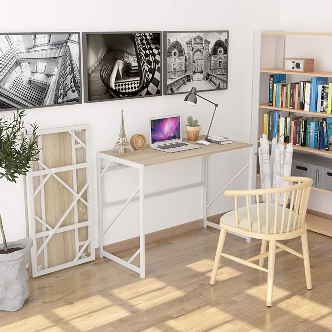 Elephance Folding Desk Writing Computer Desk for Home Office, No-Assembly Study Office Desk Foldable Table for Small Spaces - LeafyLoom