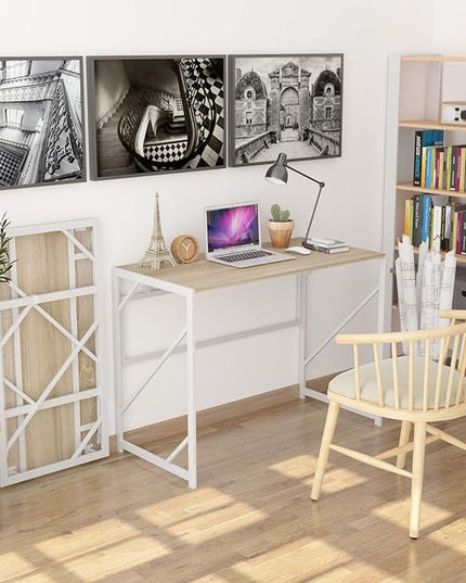 Elephance 40" Folding Computer Desk No Assembly Needed Foldable Small Home Office Desk Study Writing Desk Gaming Table for Small Space (Beige) - LeafyLoom