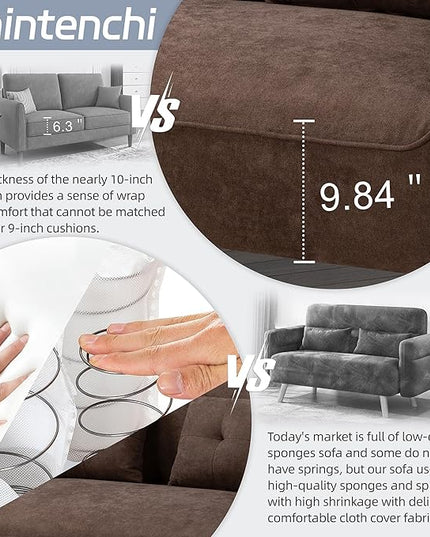 Shintenchi 47" Loveseat Wood Sofa, Brown, Easy Assembly, Comfortable Cushions - LeafyLoom