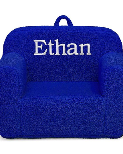 Delta Children Personalized Sherpa Cozee Chair - Customize with Name – Foam Kids Chair for Ages 18 Months and Up, Royal Blue - LeafyLoom
