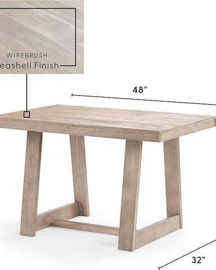 Plank+Beam 48 Inch Farmhouse Dining Table, Rustic Solid Wood Kitchen Table, Dinner Table for Dining Room, Home Office Furniture, Seashell Wirebrush - LeafyLoom