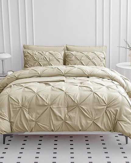 Lane Linen Full Size Bedding Comforter Sets, 7 Piece Bed in a Bag Full Size, Soft Full Size Bedding Set, Pintuck Bed Comforter Full Size Set, Full Size Bed Set with Sheets, Pillowcases & Shams - Linen - LeafyLoom