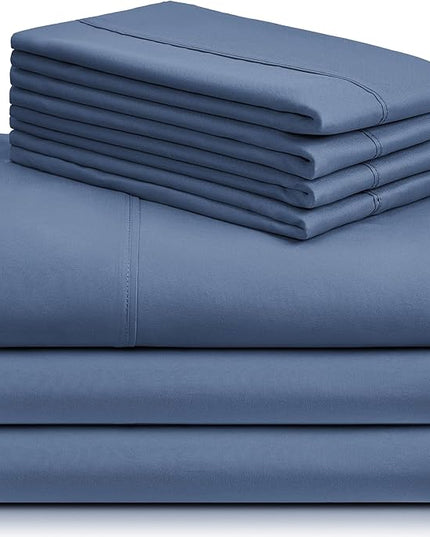 LuxClub 7 PC Split King Sheet Set, Breathable Luxury Bed Sheets, Deep Pockets 18" Eco Friendly Wrinkle Free Cooling Sheets Machine Washable Hotel Bedding Silky Soft - Oxford Split King - LeafyLoom