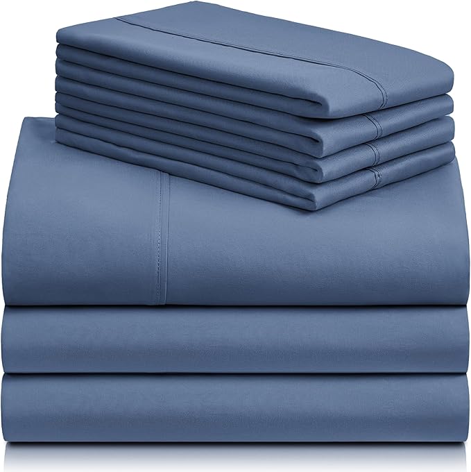 LuxClub 7 PC Split King Sheet Set, Breathable Luxury Bed Sheets, Deep Pockets 18" Eco Friendly Wrinkle Free Cooling Sheets Machine Washable Hotel Bedding Silky Soft - Oxford Split King - LeafyLoom