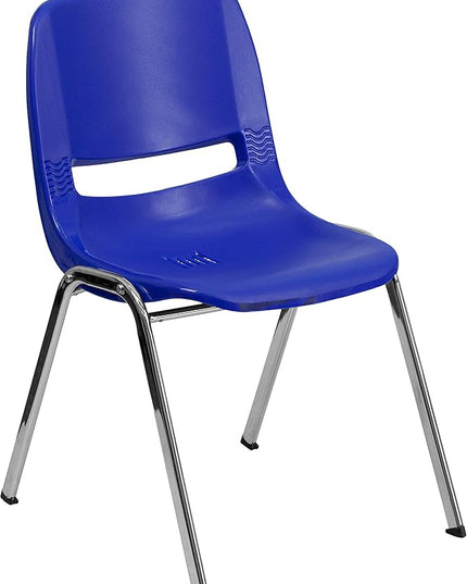 Flash Furniture HERCULES Series 661 lb. Capacity Navy Ergonomic Shell Stack Chair with Chrome Frame and 16'' Seat Height - LeafyLoom