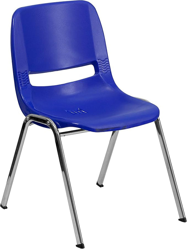 Flash Furniture HERCULES Series 661 lb. Capacity Navy Ergonomic Shell Stack Chair with Chrome Frame and 16'' Seat Height - LeafyLoom