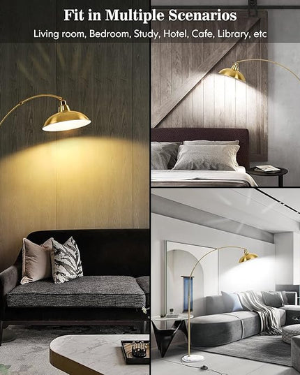 Gold Brass Arc Floor Lamp for Living Room - Mid Century Modern Standing Lamp, Overhanging Floor Lamps, Arch Stand Up Lamp & Floor Light with White Marble Base, Ideal for Bedroom Study Room - LeafyLoom