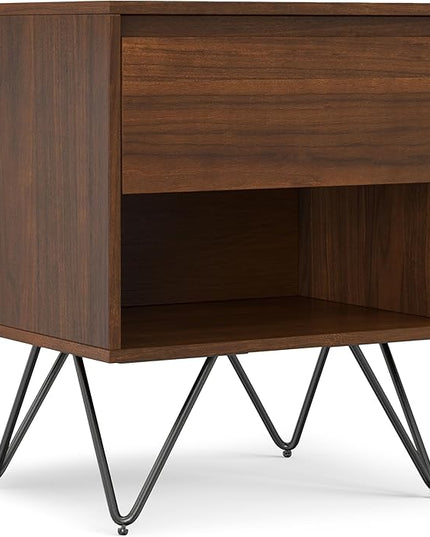 SIMPLIHOME Hunter Nightstand, 20 inch, Walnut - LeafyLoom