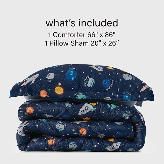 Twin Space Bedding Sets for Boys, 2 Pieces Kids Twin Comforter Sets, Super Soft Lightweight for All Seasons, Includes 1 Comforter (66"x86") and 1 Pillowcase (20"x26"+2") - LeafyLoom