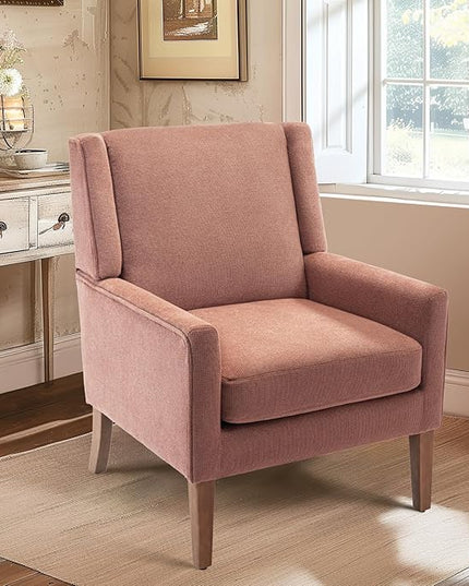 COLAMY Modern Wingback Living Room Chair, Upholstered Fabric Accent Armchair, Single Sofa chair with Lounge Seat and Wood Legs for Bedroom/Office/Reading Spaces, Pink - LeafyLoom