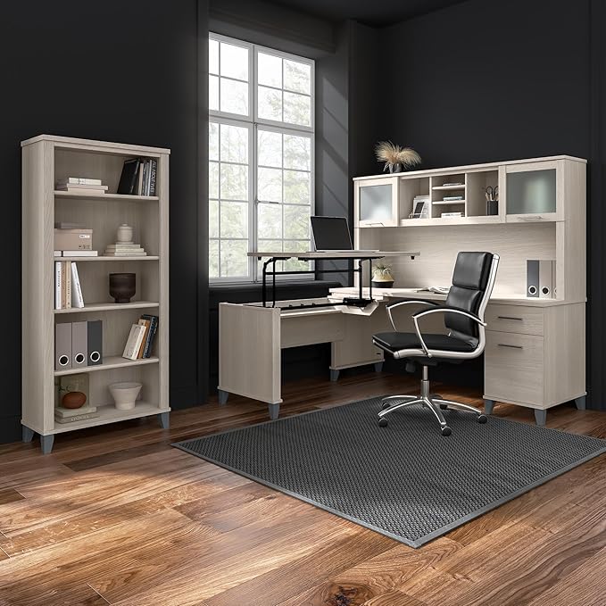 Bush Furniture Somerset 72W Office Desk with Drawers in Sand Oak - LeafyLoom