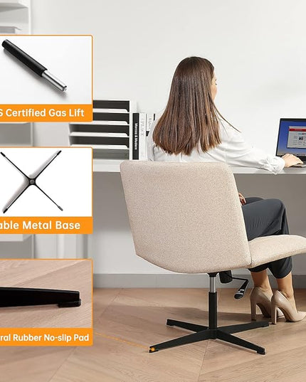 LEAGOO Armless Office Desk chair, Fabric Padded, Height Adjustable Wide Seat, Mid Back Ergonomic, Computer Task chair, Swivel Vanity chair with No Wheels (Mixed Color) - LeafyLoom