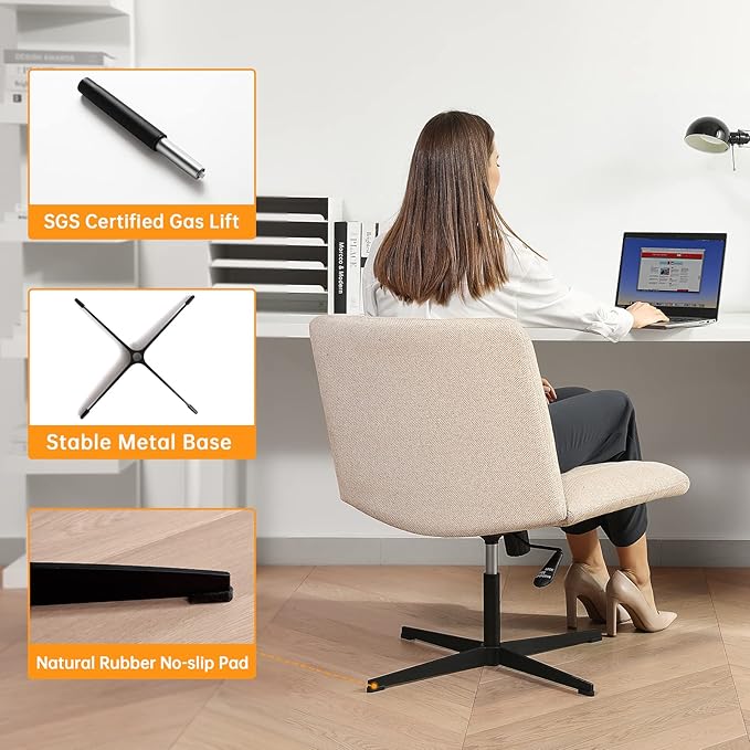 LEAGOO Armless Office Desk chair, Fabric Padded, Height Adjustable Wide Seat, Mid Back Ergonomic, Computer Task chair, Swivel Vanity chair with No Wheels (Mixed Color) - LeafyLoom