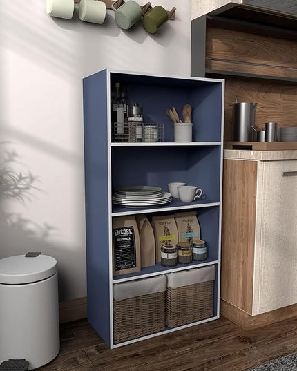 Apexa 4-Tier Cube Storage Organizer Shelves, Stackable Wood Bookcase Fits Cubby Bins for Organization, Dorm Teen Room Decor & Home Office, Steel Blue - LeafyLoom