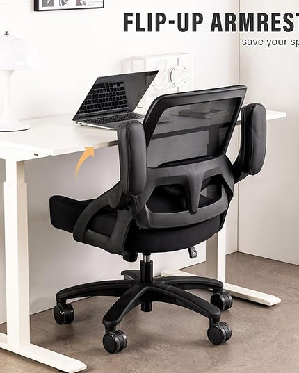 Big and Tall Office Chair 400lb- Mesh Ergonomic Heavy Duty Desk Chair- Flip Arms, Plus Size Wide Seat Executive Computer Chair for Large People- Home Office Swivel Rolling Task Chairs - LeafyLoom