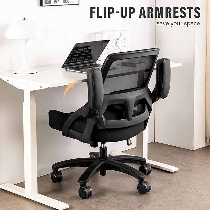 Big and Tall Office Chair 400lb- Mesh Ergonomic Heavy Duty Desk Chair- Flip Arms, Plus Size Wide Seat Executive Computer Chair for Large People- Home Office Swivel Rolling Task Chairs - LeafyLoom