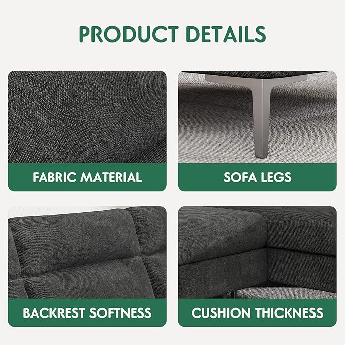 YESHOMY Convertible Sectional Sofa Modular Couch with Chaises and Removable Ottoman for Living Room, Dark Gray - LeafyLoom