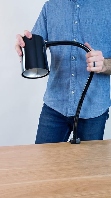 MOFFATT LED Desk Lamp with Clamp, 24" Articulating Flexible Gooseneck Arm, Ultra Bright Mountable LED Task Light, Work Lamp, 12 Watts, 1690 Raw Lumens, 95031, Black (Made in USA) - LeafyLoom
