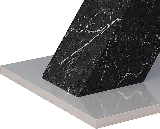 NicBex Dining Table Contemporary Kitchen Table Farmhouse Rustic Square Dining Table, Stretchable, White Marble Table Top+MDF Black X-Shape Table Leg with Metal Base, Easy Assembly, White+Black - LeafyLoom